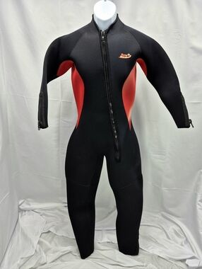 Tommy D Sport 3mm Neoprene Full Wetsuit Black & Red Front Zip Size XL Swim Surf